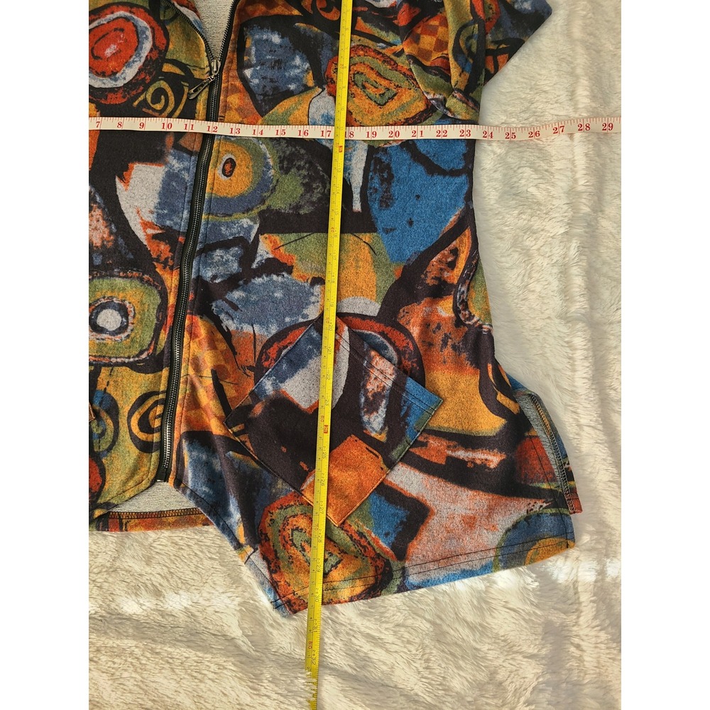 Shana Womens Abstract Geometric Zip Up Jacket Tunic Top Multicolor Large Blouse - Picture 3 of 8